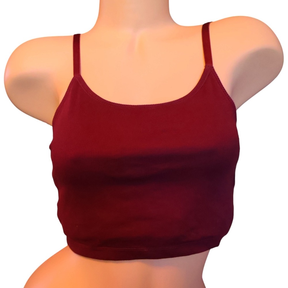 GapBody Red Cotton Rib Crop Cami Bralette Wireless Lounge Bra Top NWT M